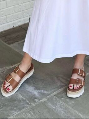 Leather Double-Buckle Platform Sandals sz 12